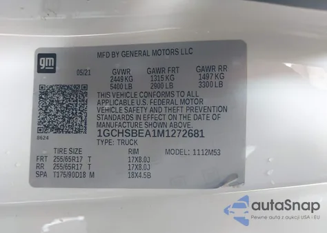 2021 Chevrolet Colorado 2Wd Long Box Wt из США, поврежденный, VIN 1GCHSBEA1M1272681